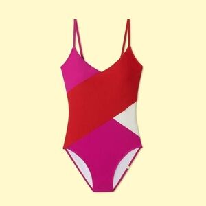 Summersalt The Marina One-Piece in Multi Colorblock Red Pink White SZ 22